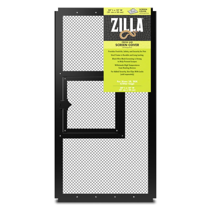 Zilla Pet Reptile Terrarium Fresh Air Screen Cover with Hinged Door 20" x 10" - Image 1